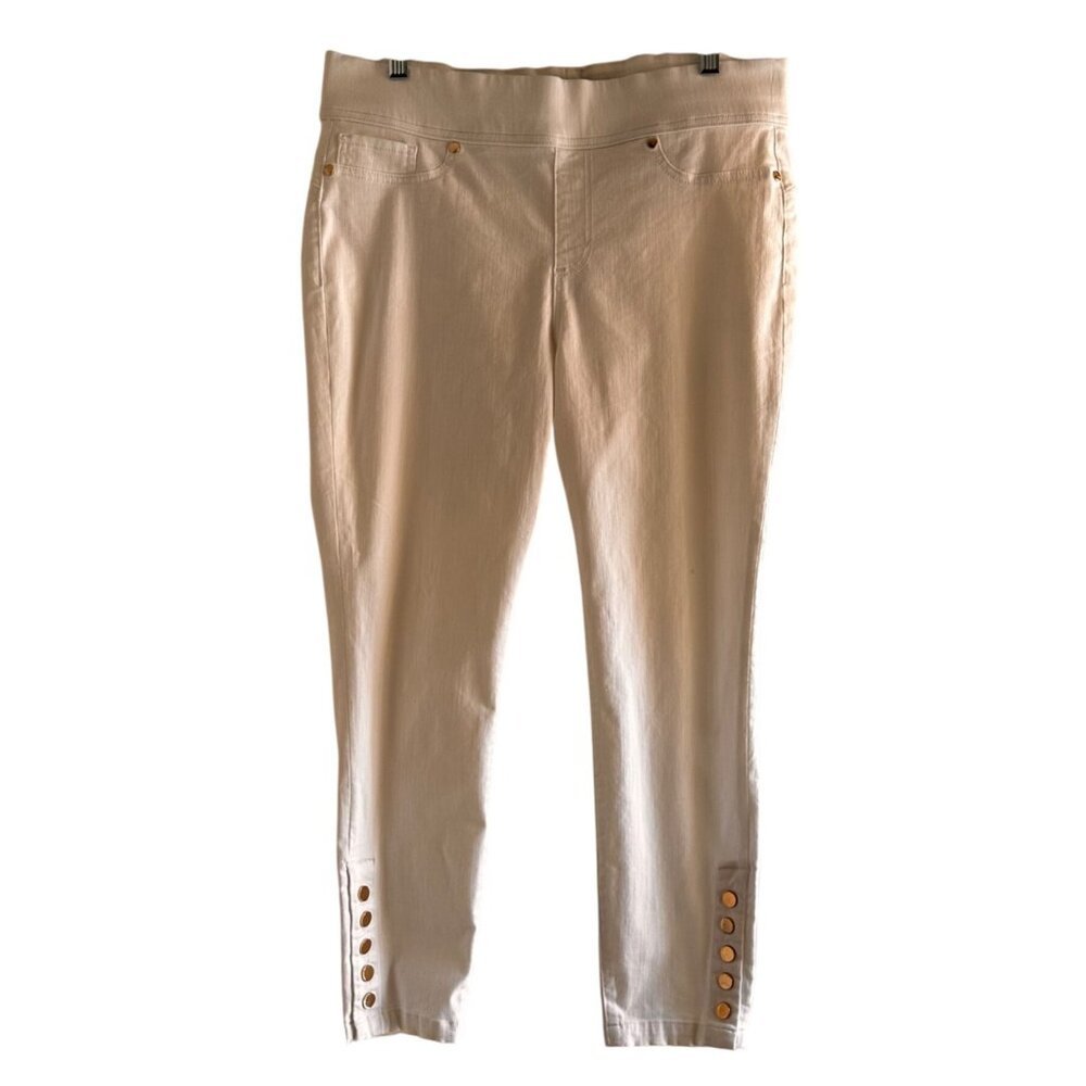 Thalia Sodi Size Lrg Stright Leg Gold Buttons Pockets Cotton Spandex Pants White